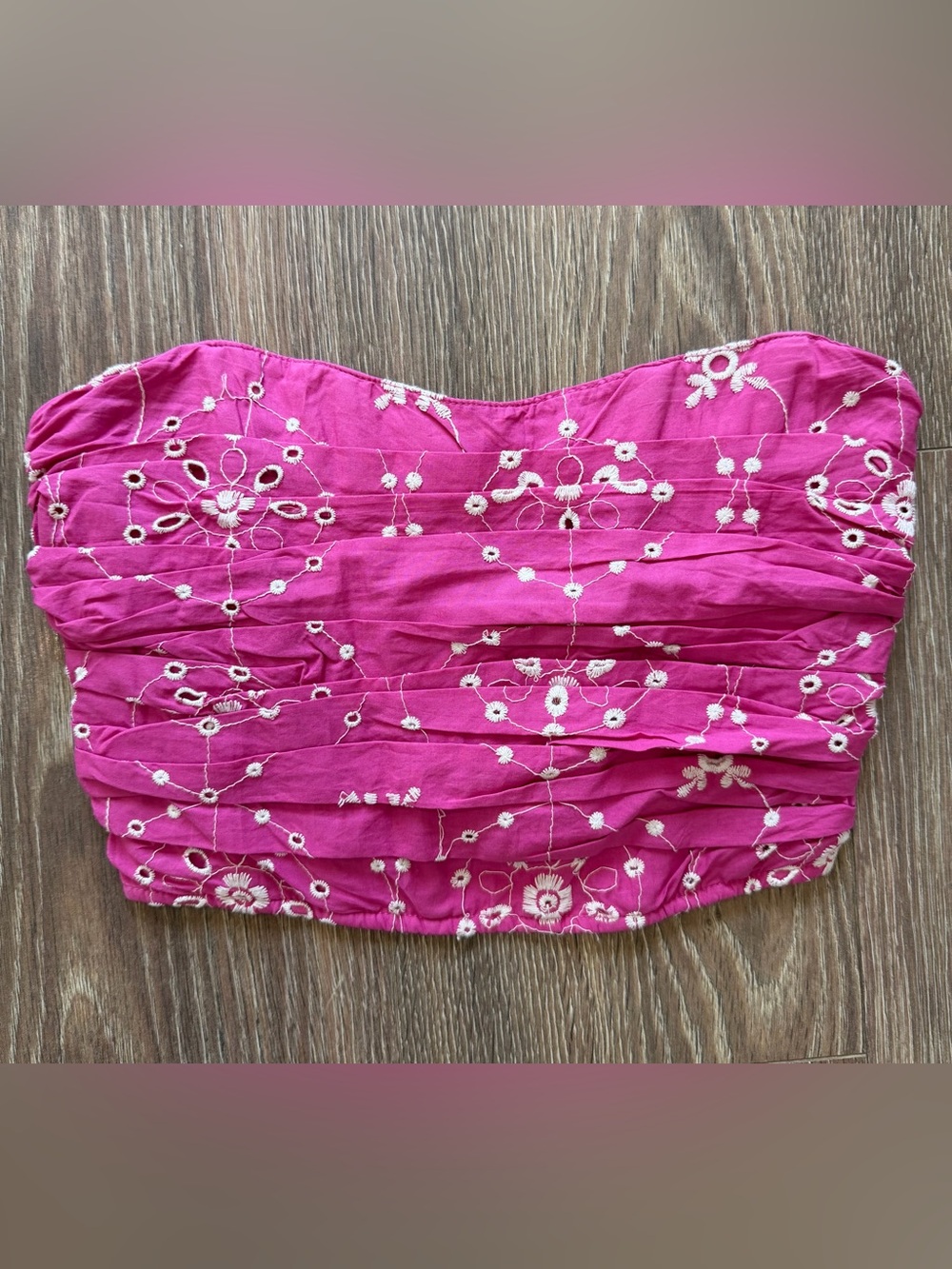 Zara Fuchsia Pink Eyelet Strapless Embroidered Corset Cropped Top Size Small
